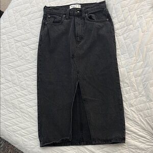 Black Denim Midi Skirt with front slit